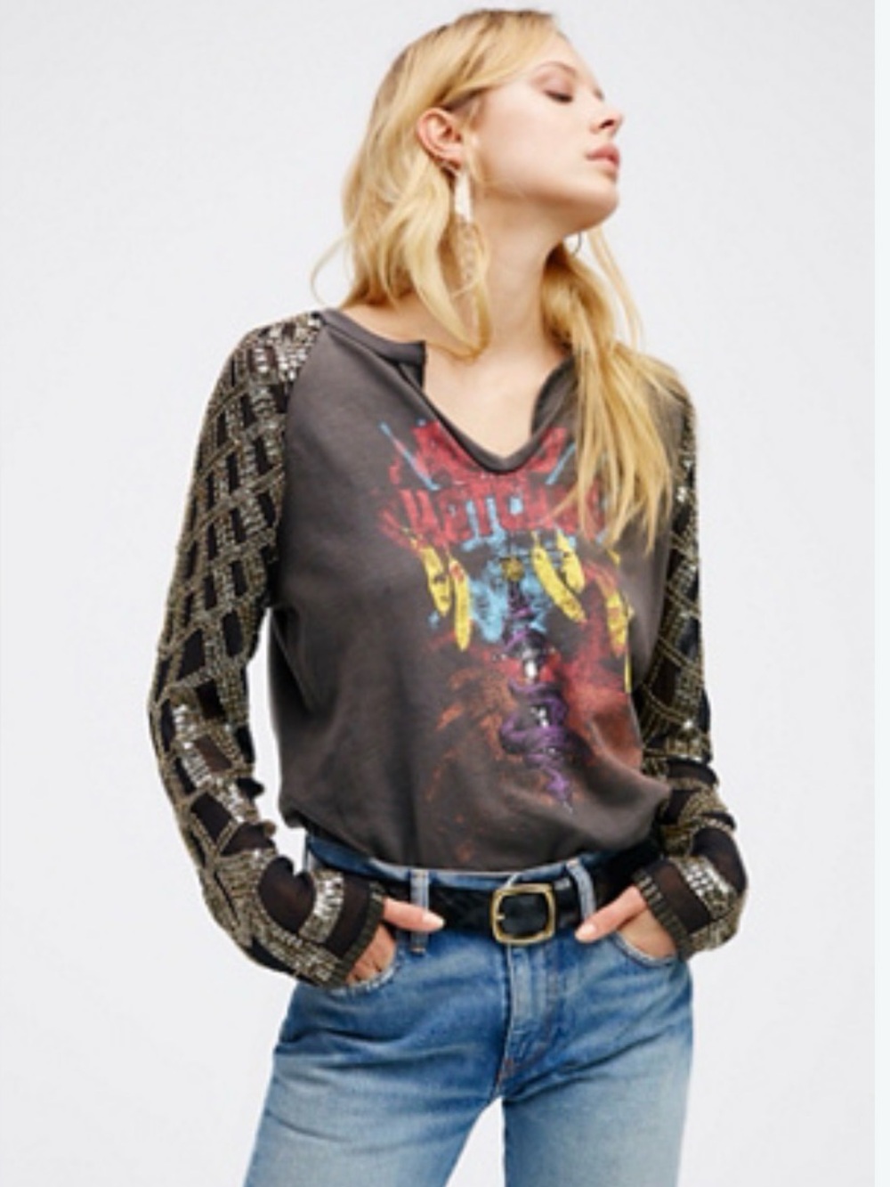 Taking Sides sequins teeny Free People Long-Sleeve Sequin Sleeve Top